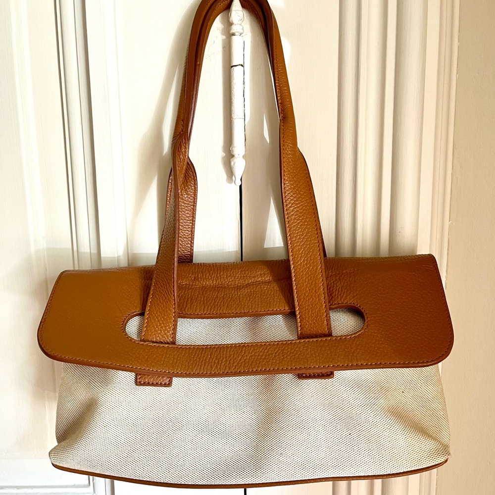ICONS Leather and Canvas Handbag. Made in Italy